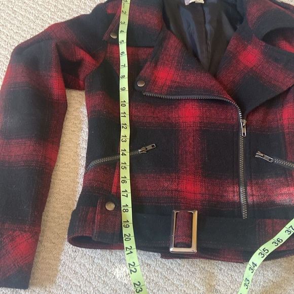 American Rag Red Black Buffalo Plaid Wool Moto Jacket - Picture 8 of 14